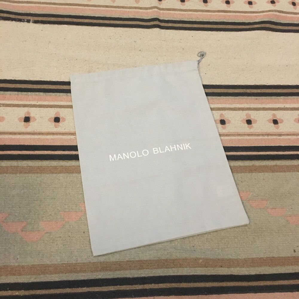 Manolo Blahnik 13” x 10” square gray drawstring dustbag garment dust bag